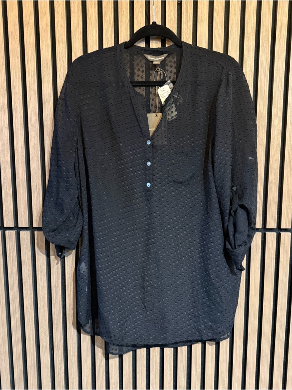 Tommy Bahama black textured sheer blouse